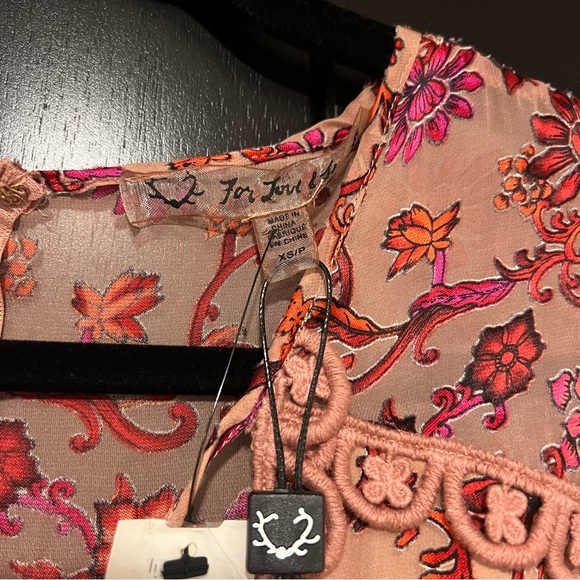 For Love and Lemons Saffron Floral Boho Mini Dress Silk Blend Pink X-Small New - Picture 5 of 9